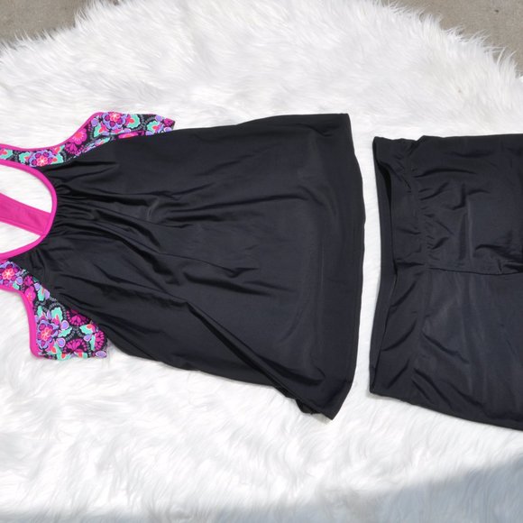 Women's 2 Piece Tankini Swimsuit Printed Strappy Racerback Push up with Shorts - Picture 2 of 5